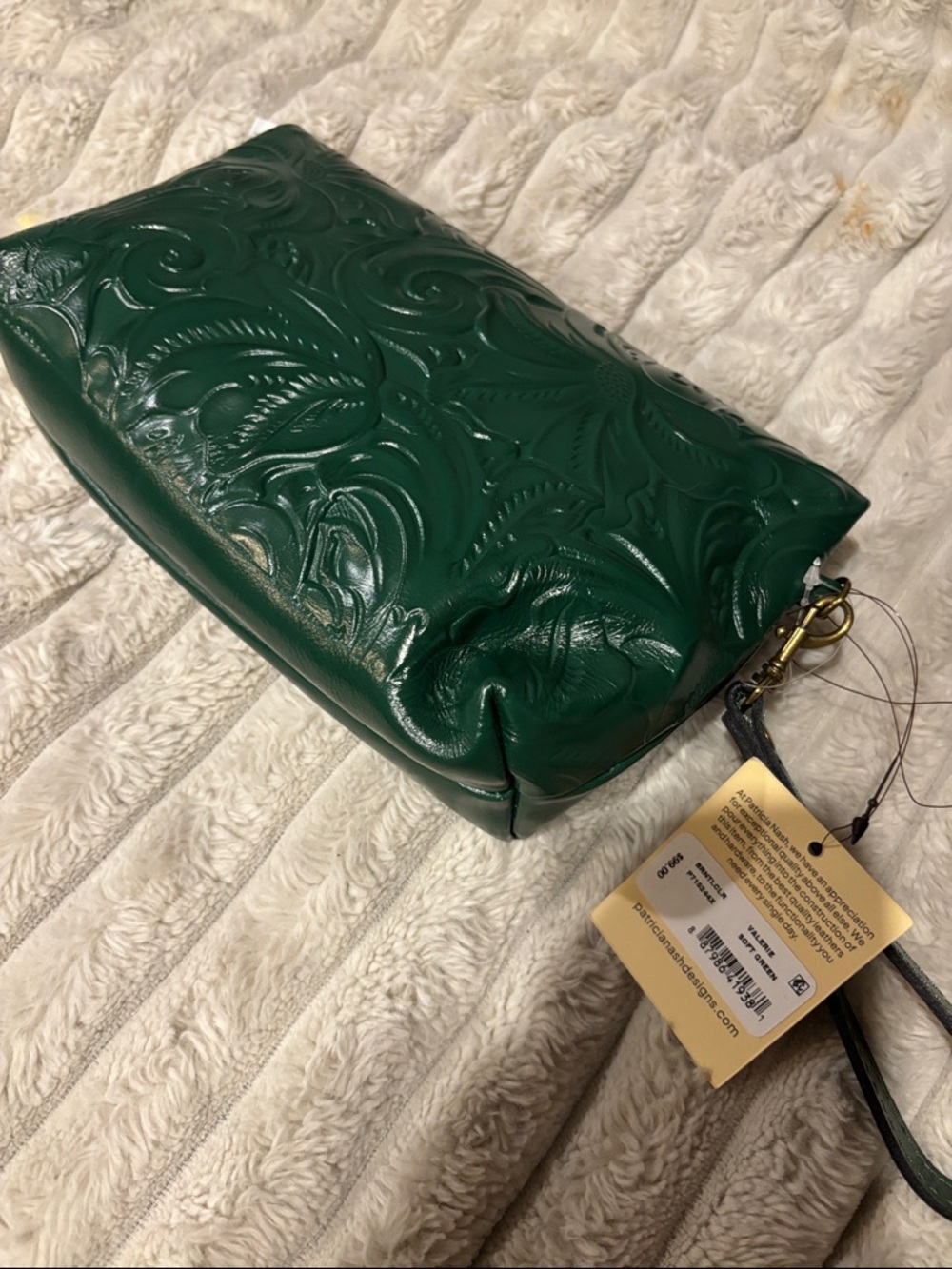 Green Embossed Leather Wristlet Pouch - Patricia Nash